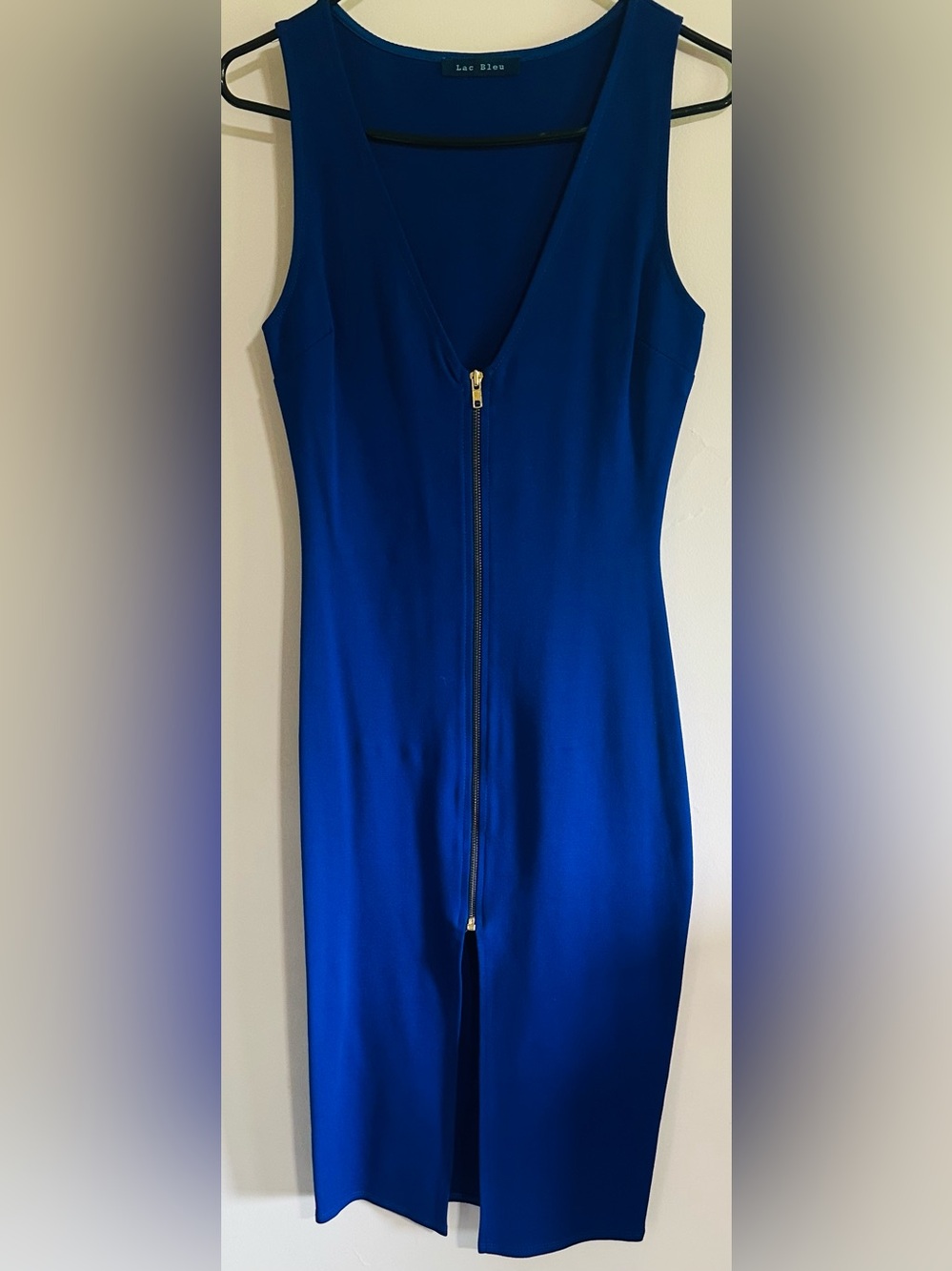 Blue Zip-Front Sleeveless Midi Dress